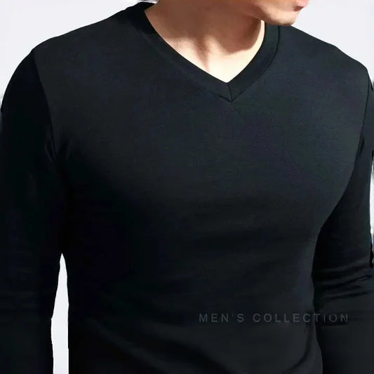 Herren V-Neck Langarm T-Shirt