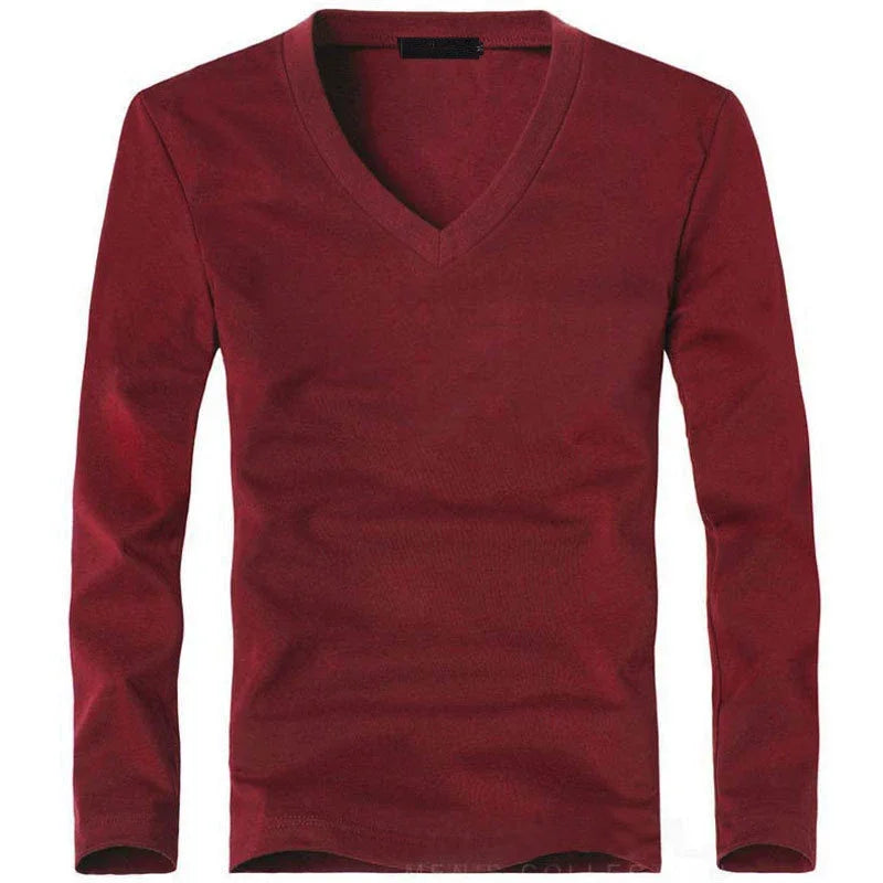 Herren V-Neck Langarm T-Shirt