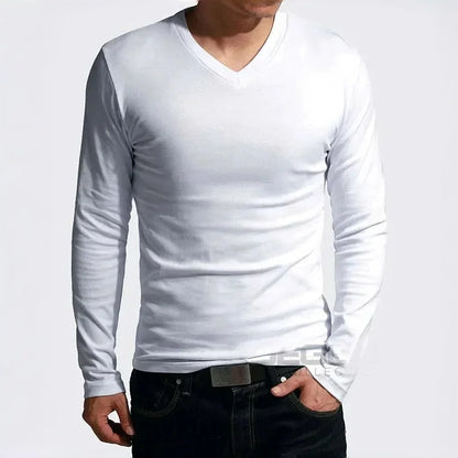 Herren V-Neck Langarm T-Shirt