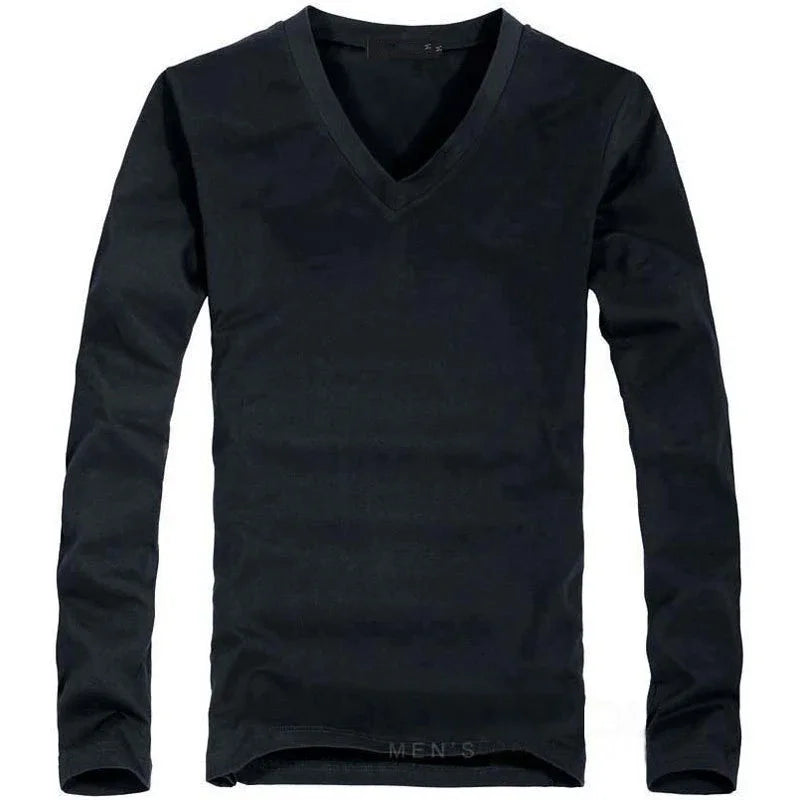 Herren V-Neck Langarm T-Shirt