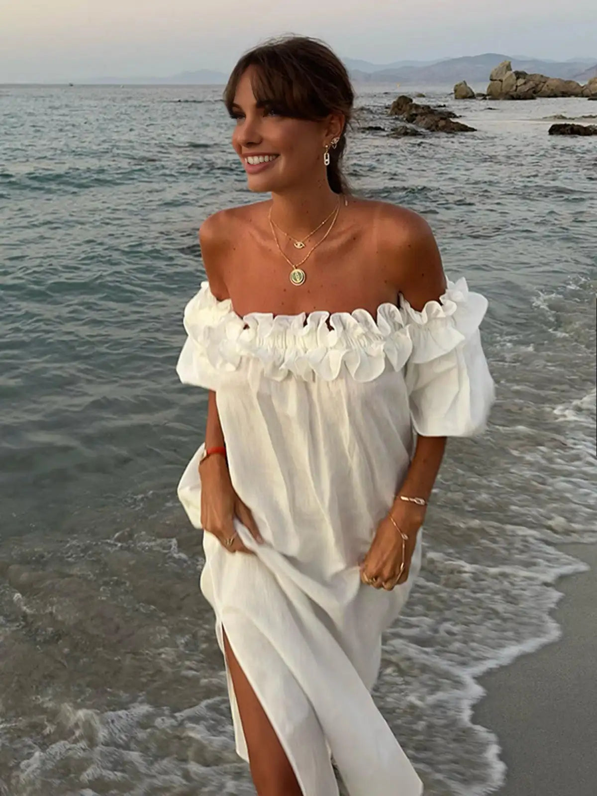 Weißes Spitzenkleid Damen