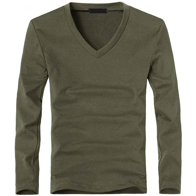 Herren V-Neck Langarm T-Shirt